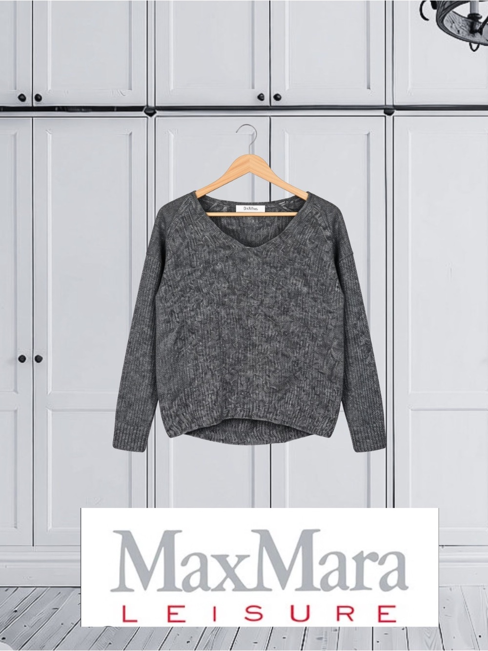 MaxMara Charcoal Grey Mohair Blend V-Neck Sweater High-Low Size XS